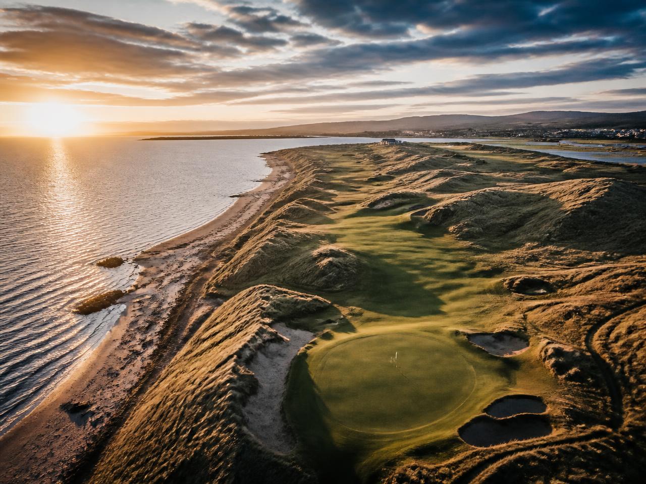 A pristine Scottish links course along the coast at dawn