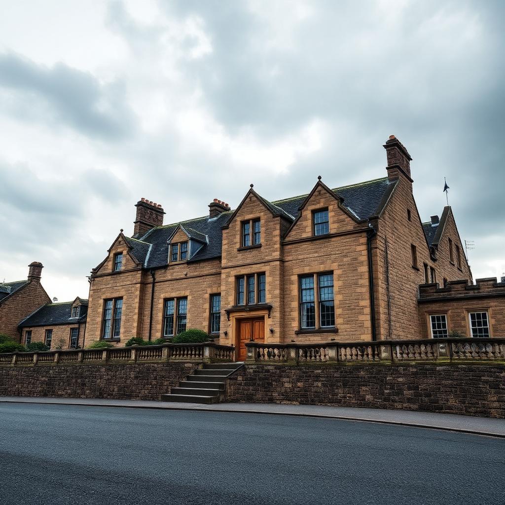 Stonework of the Royal & Ancient Clubhouse overlooking the first tee of the Old Course