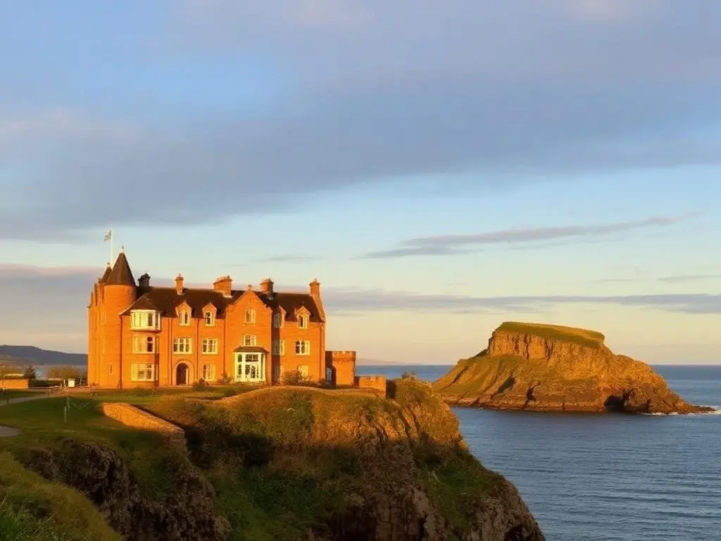 Scottish baronial castle hotel above the sea on the Ayrshire coast