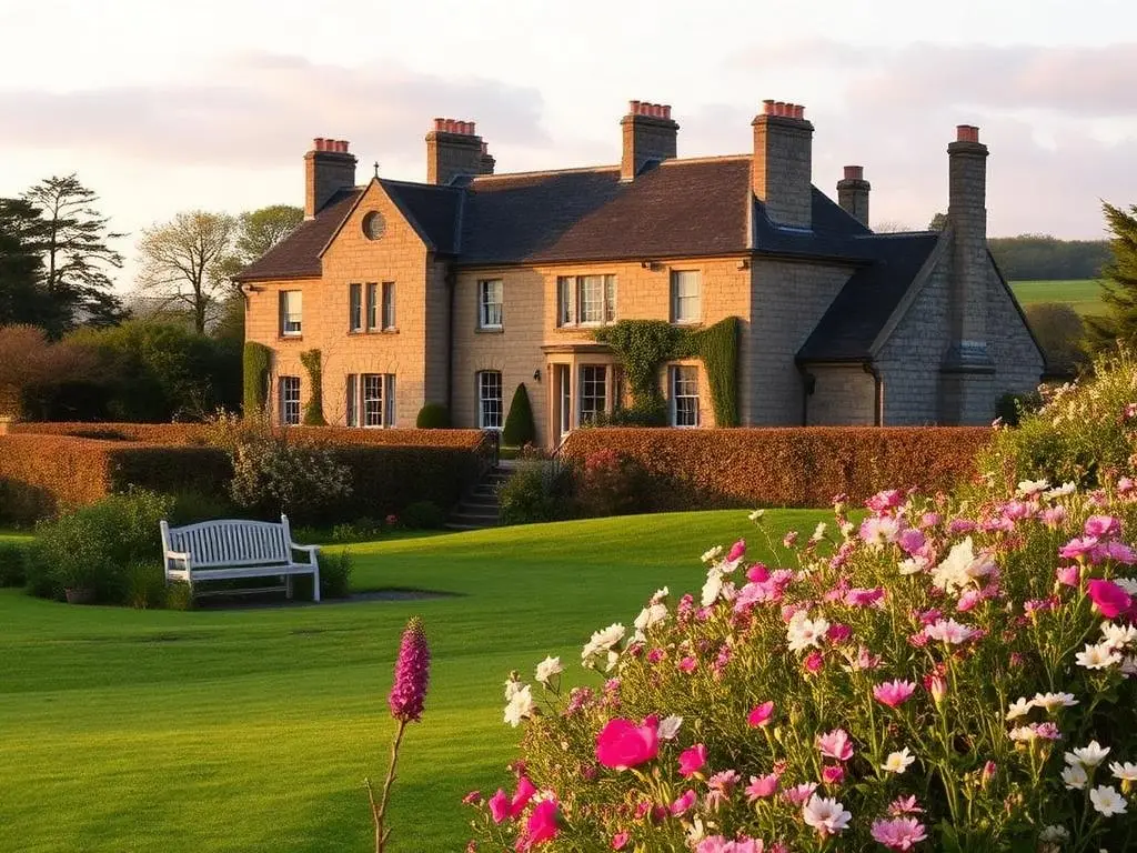 Lutyens stone house with walled garden beside East Lothian links