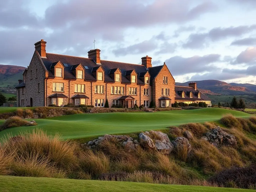 Georgian stone manse hotel beside Highland links course